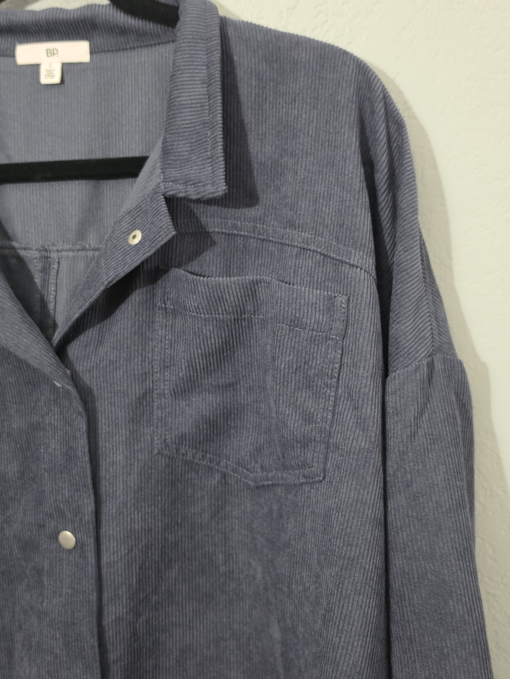 BP. Oversized Corduroy Shirt Jacket Grey Odyssey Snap Buttons Womens Small - Picture 6 of 9